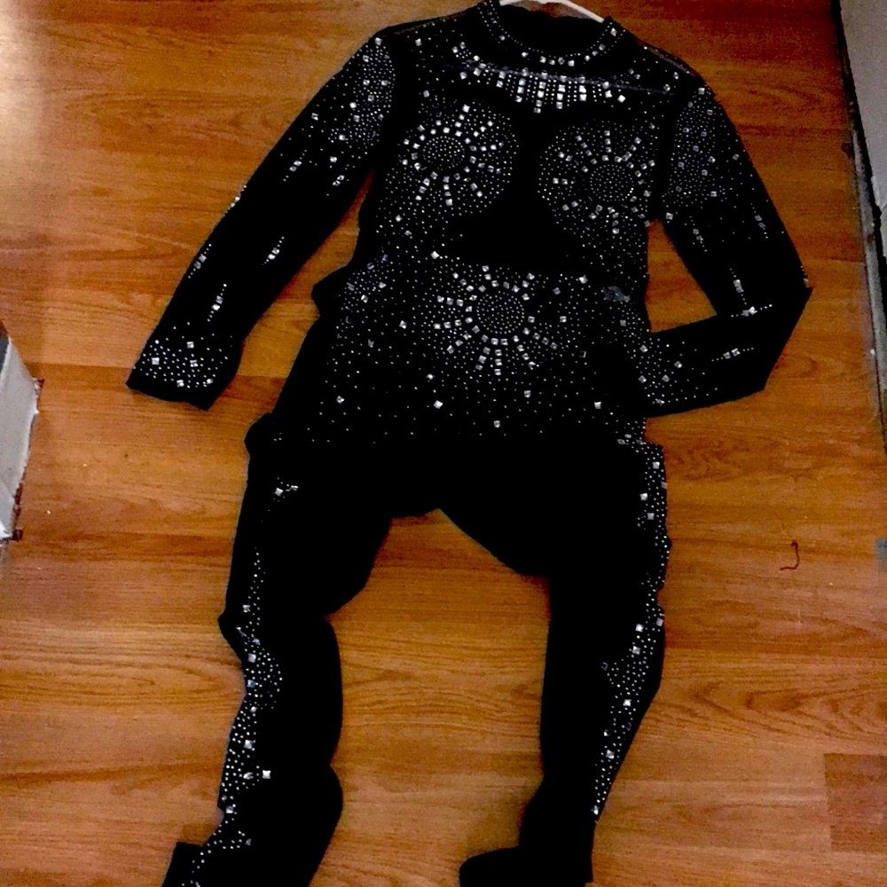 Mesh See Through Jumpsuit With Stones